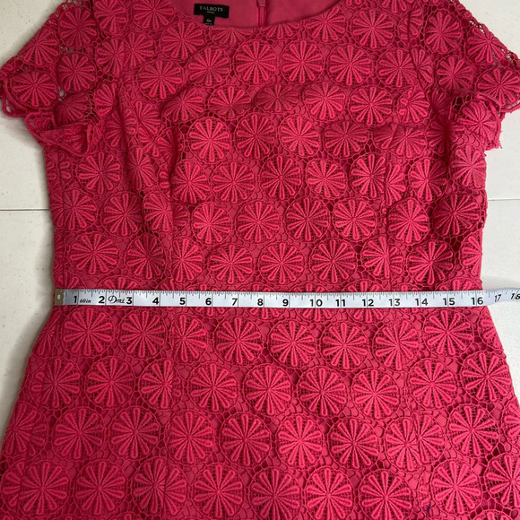 Talbots Size 10 Petite Larosa Pink Lace Crochet Sheath Dress 60's Style Chic - Picture 10 of 12